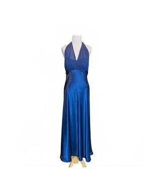 Vintage Y2K Betsy & Adam by Linda Bernell Royal Blue Halter formal gown